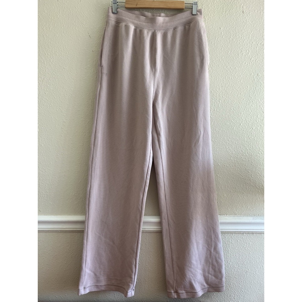 Alo Yoga Waffle Weekend Pants Size M Pink Mauve Wide Leg Lounge Trousers